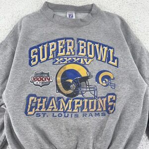 Vtg St. Louis Rams Sweater BOXY‎ SHORT Medium NFL Football Super Bowl XXXIV Logo